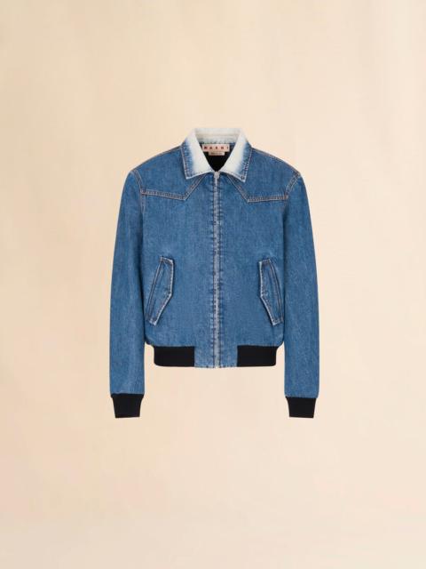 BLUE DENIM BOMBER JACKET WITH DEGRADÉ COLLAR