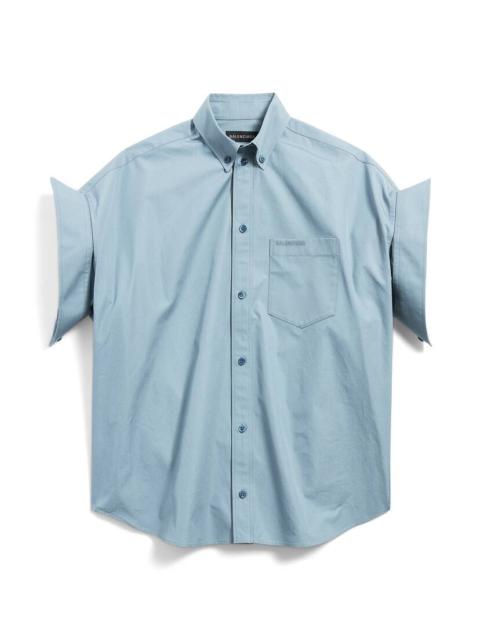 Women's Tucked Sleeve Shirt in Grey Blue