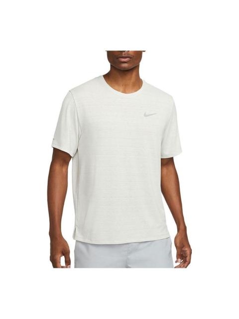 Men's Nike Dri-fit Miler Solid Color Logo Luminous Crew Neck Running Short Sleeve Light Bone T-Shirt