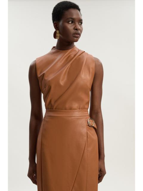 Faux Leather Drape Sleeveless Top