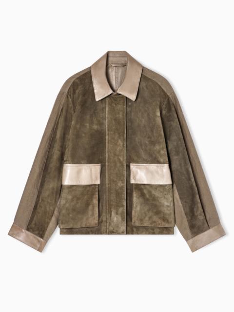 LAMBSKIN SUEDE AND LINEN OVERSIZED BLOUSON