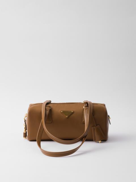 Re-Nylon and leather medium top-handle bag with padlock