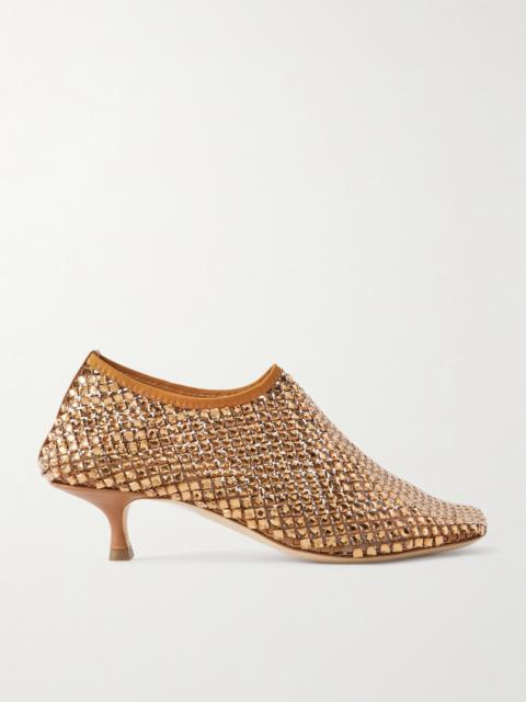Minette Leather-trimmed Crystal-embellished Mesh Pumps