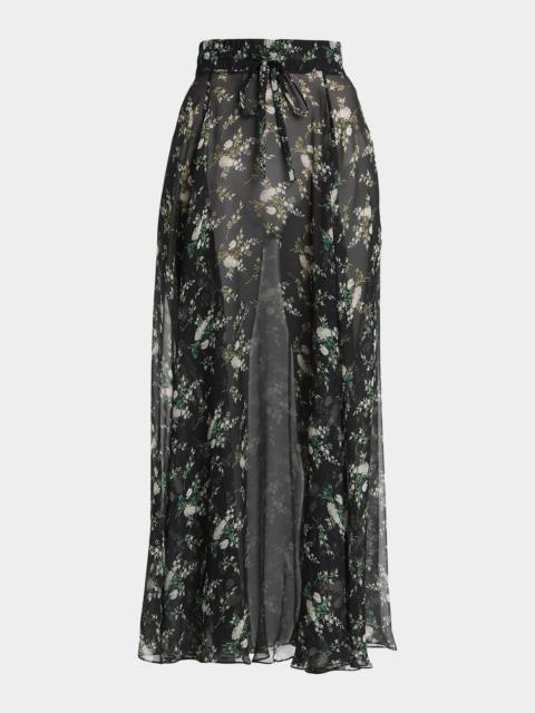 Floral Silk Chiffon Maxi Pull-On Skirt