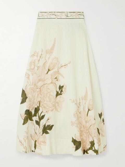 Bergamota Gardenia Floral-print Linen Midi Skirt