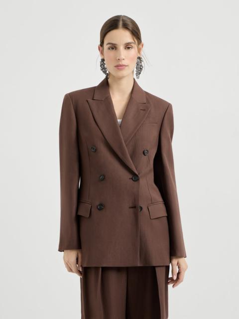 Viscose and linen fluid twill blazer with monili