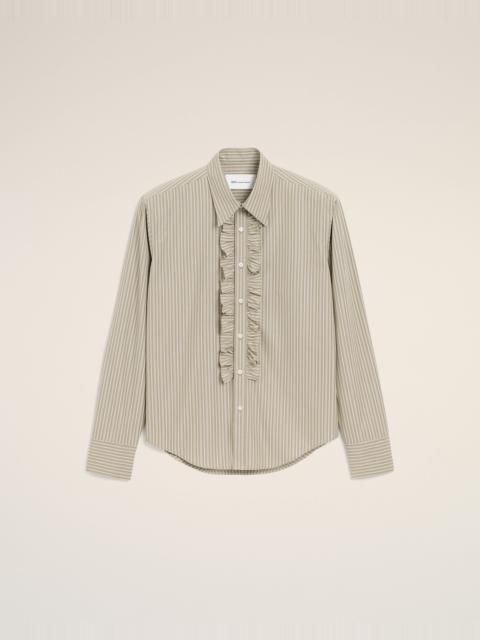 BEIGE COTTON LONG SLEEVE RUFFLED ADJUSTED SHIRT