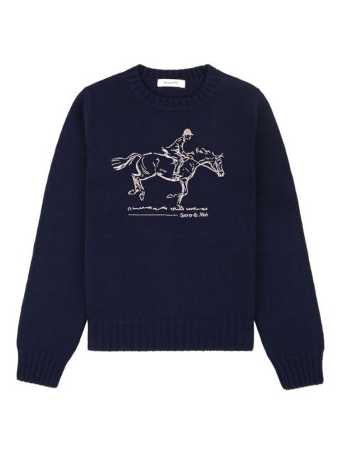 equestrian-embroidered crew-neck sweater