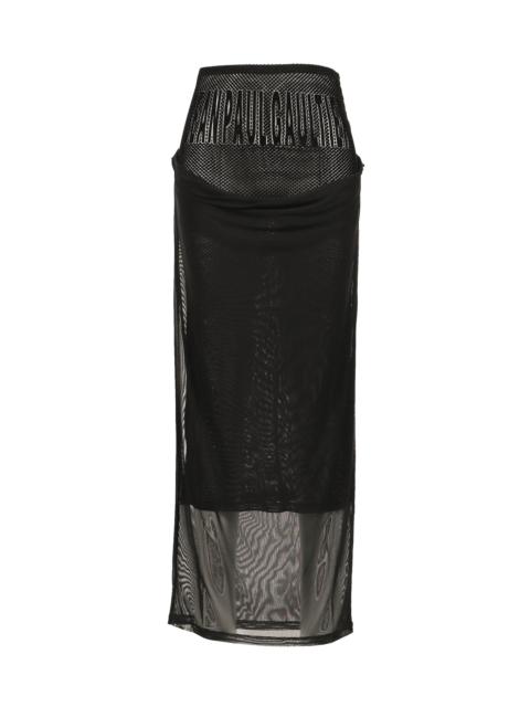 MESH SKIRT DOUBLE LAYER WITH VELVET FLOCK "JEAN PAUL GAULTIER" / BLK