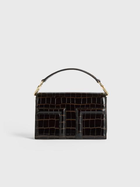 Mini T-flap croco-embossed bag dark brown