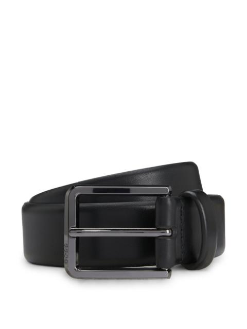 ITALIAN-LEATHER BELT WITH POLISHED GUNMETAL BUCKLE