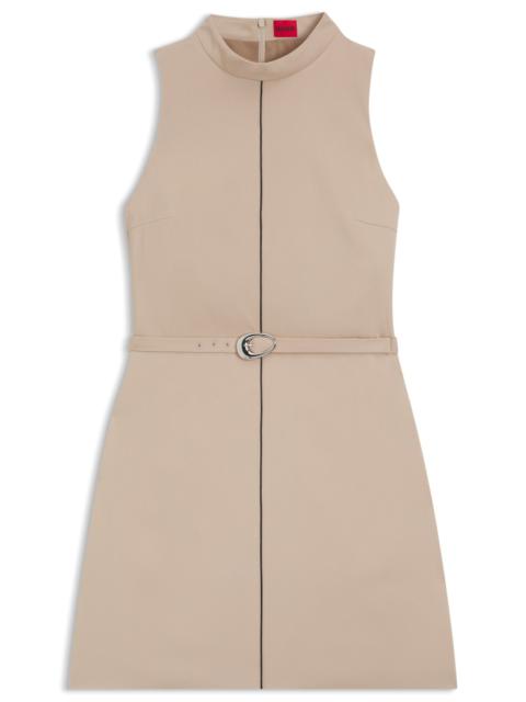 TUNIC DRESS WITH BELT AND PIPING