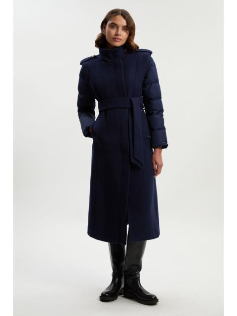 Wool Hybrid Puffer High Neck Belted Midi Coat