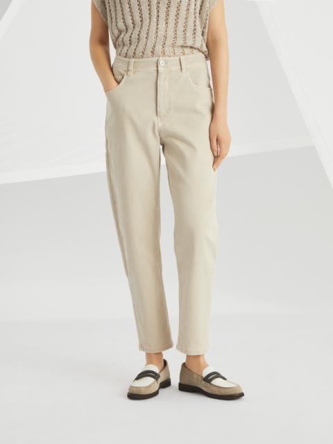 Dyed comfort denim baggy tapered trousers with monili