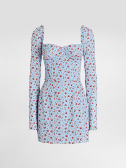 Small rose-print short charmeuse dress