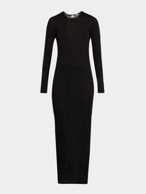 Long-Sleeve Crinkle Knit Maxi Column Dress