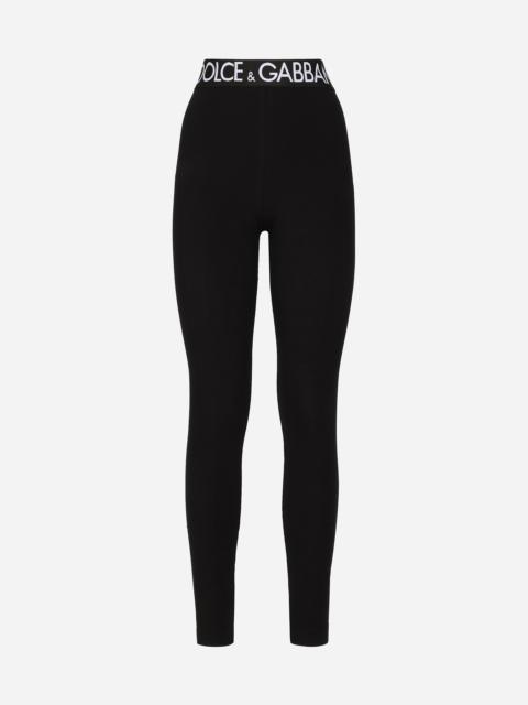 Jersey leggings with branded elastic