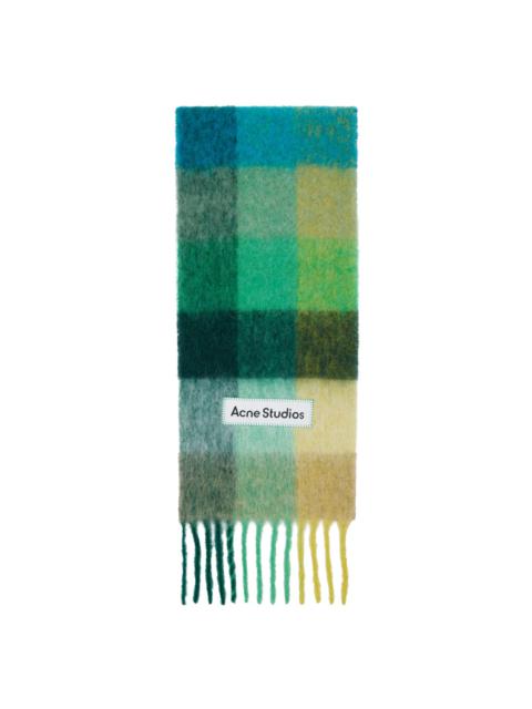 Green & Blue Mohair Checked Scarf