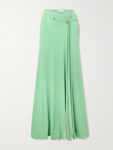 Studded gathered cutout jersey maxi skirt Light green