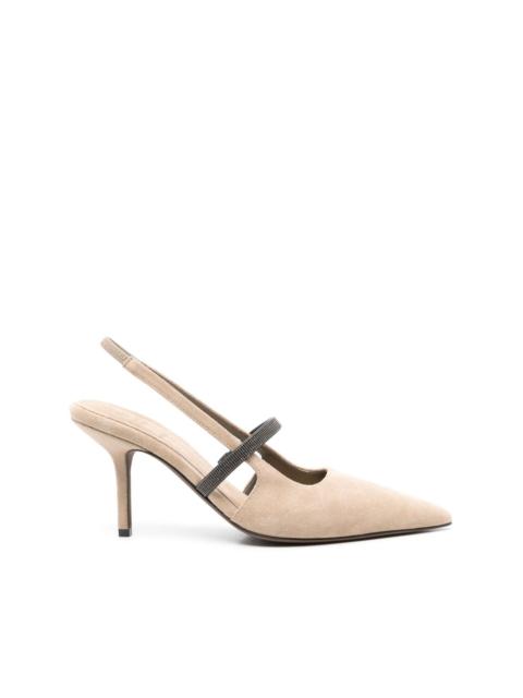 80mm Monili-chain suede pumps
