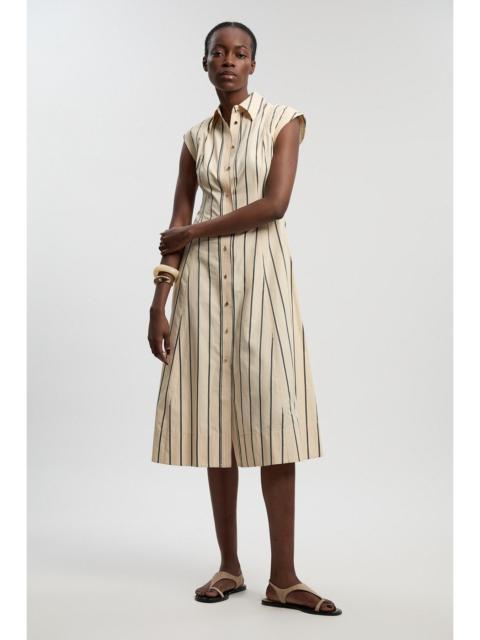 Petite Mono Stripe Cotton Top Stitch Woven Midi Shirt Dress