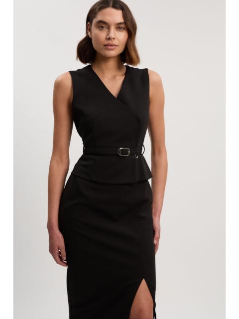 Compact Essential Belted Tailored Midi Pencil Dress