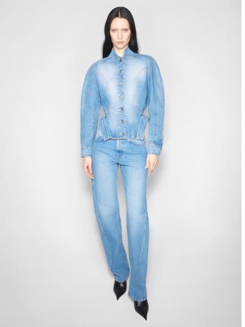 straight blue denim jeans