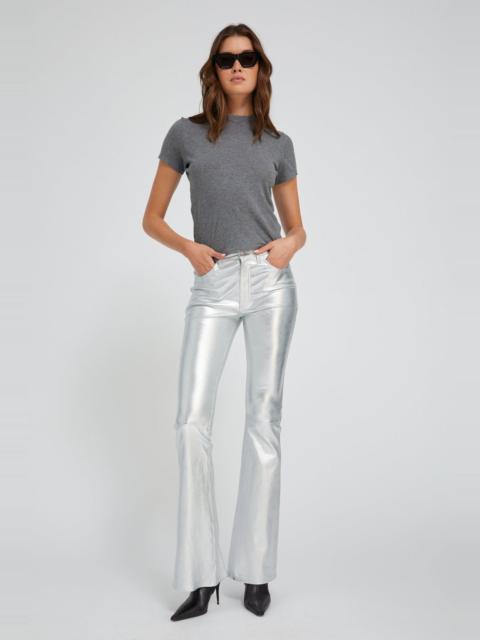 METALLIC SILVER LEATHER 5 POCKET MICRO FLARE