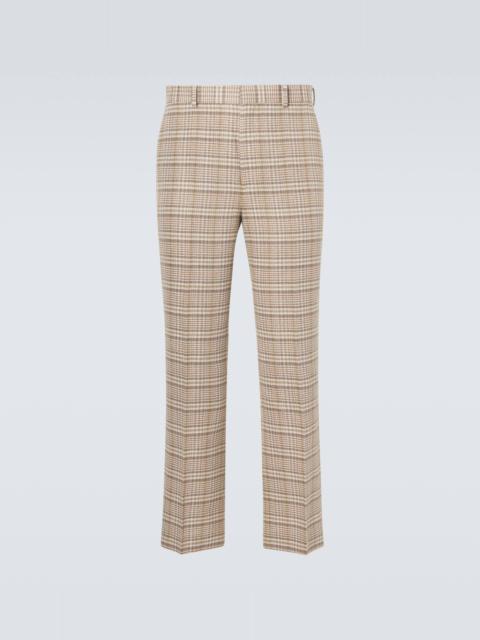 Checked silk and linen tweed straight pants