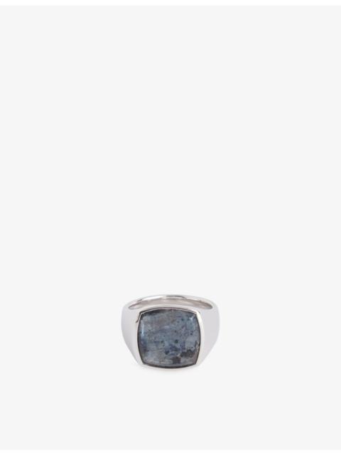 Cushion Larvikite Rhodium-Plated Sterling-Silver Ring