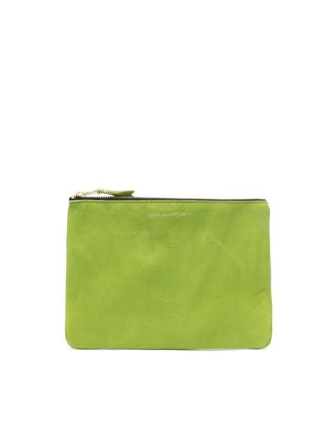 washed zip-up leather pouch