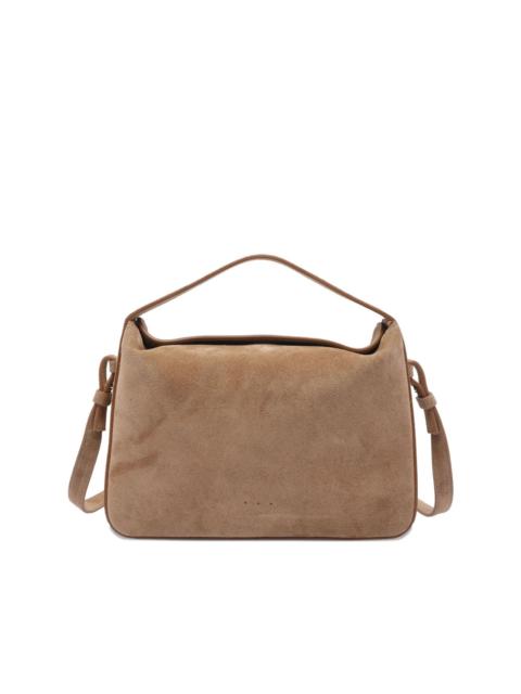 top-handle suede-leather shoulder bag