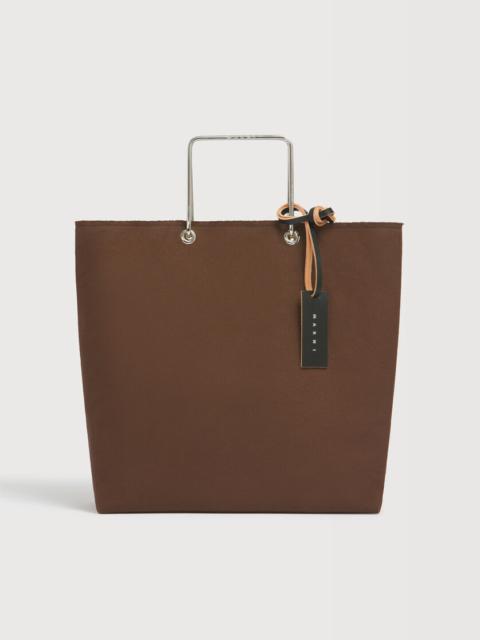 BROWN CANVAS SHOPPER WITH METAL HANDLES