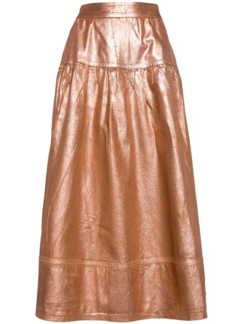 Astrid foiled-finish midi skirt