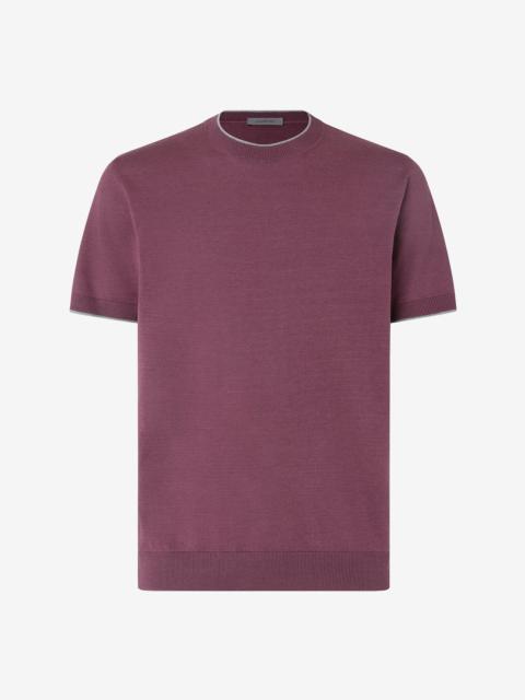 Burgundy crew neck silk and cotton knitwear