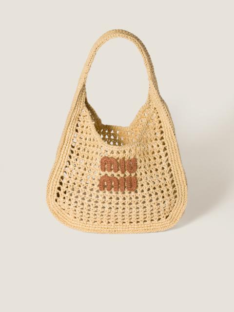 Raffia-effect woven hobo bag