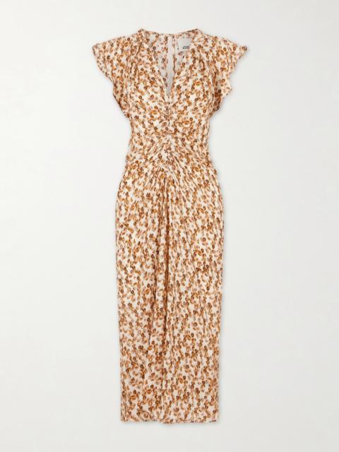 Lyndsay Gathered Printed Satin Midi Dress