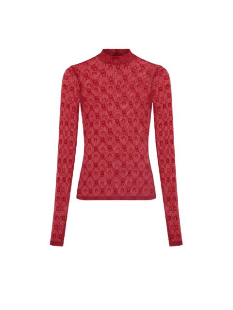 MOONOGRAM MESH FLOCK LS HIGHNECK TOP