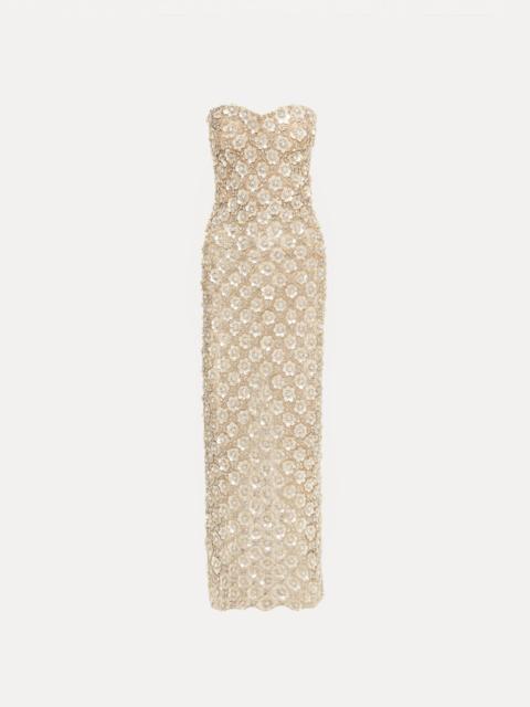 MOTHER OF PEARL EMBROIDERED COLUMN GOWN
