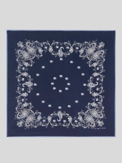 SILK SCARF WITH PLACED FLORAL PAISLEY PRINT