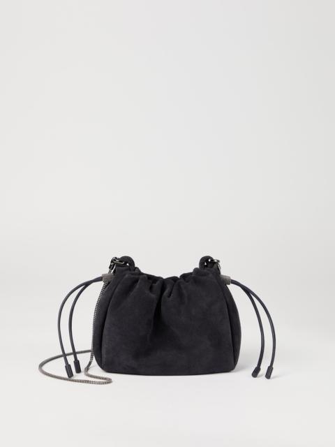 Mellow mini bucket bag in suede with precious chain