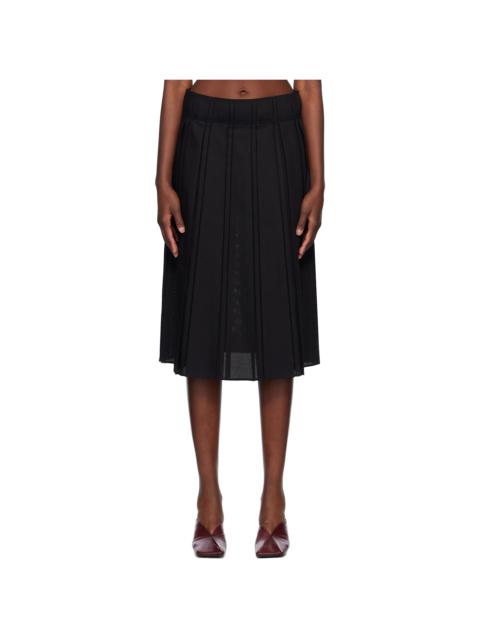 Black Pleated Wool Midi Skirt