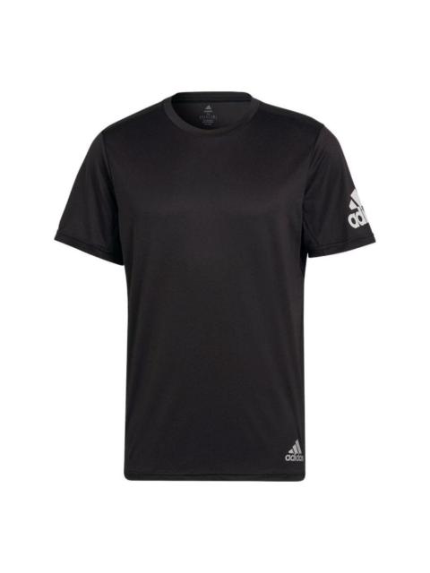 adidas Shoulder Logo Printing Solid Color Round Neck Short Sleeve Black HB7470