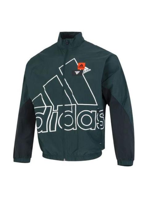 Men's adidas Mh Bp3 Wvjkt Athleisure Casual Sports Logo Stand Collar Woven Jacket Autumn Dark Green 