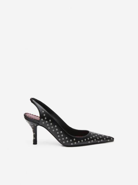 Low slingback pumps in studded black leather