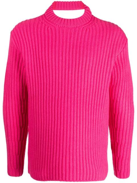 cut-out ribbed-knit merino jumper