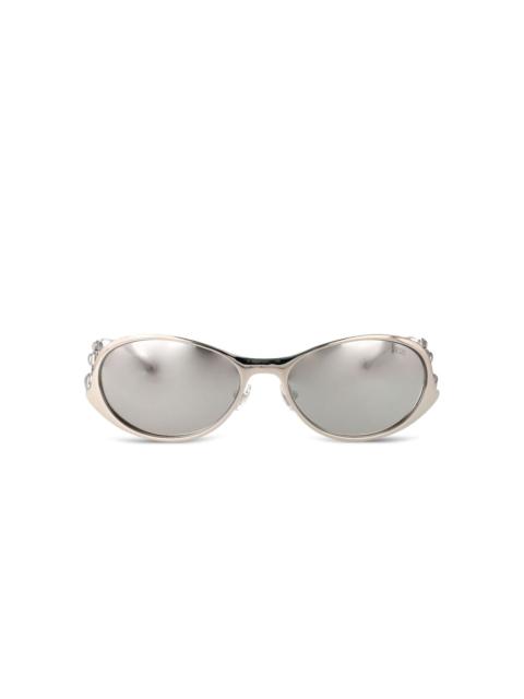 oval-frame embellished sunglasses