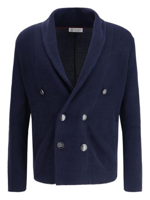 shawl-collar double-breasted cardigan
