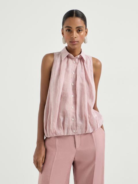 Striped linen and silk organza sleeveless shirt