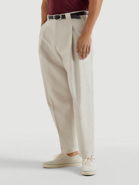 Cotton and linen panama trousers with pleat